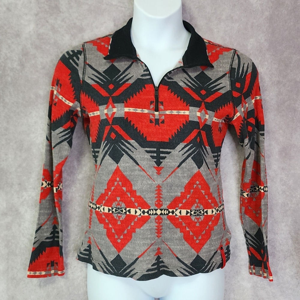 Lauren Active Ralph Lauren Quarter Zip Top Large Red Gray Southwestern Geometric